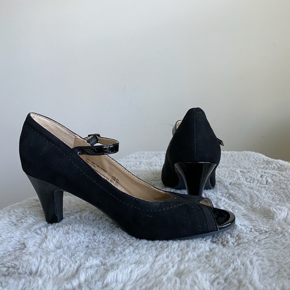 Dexflex Comfort Open Toe Black Tan High Heels - Picture 10 of 14